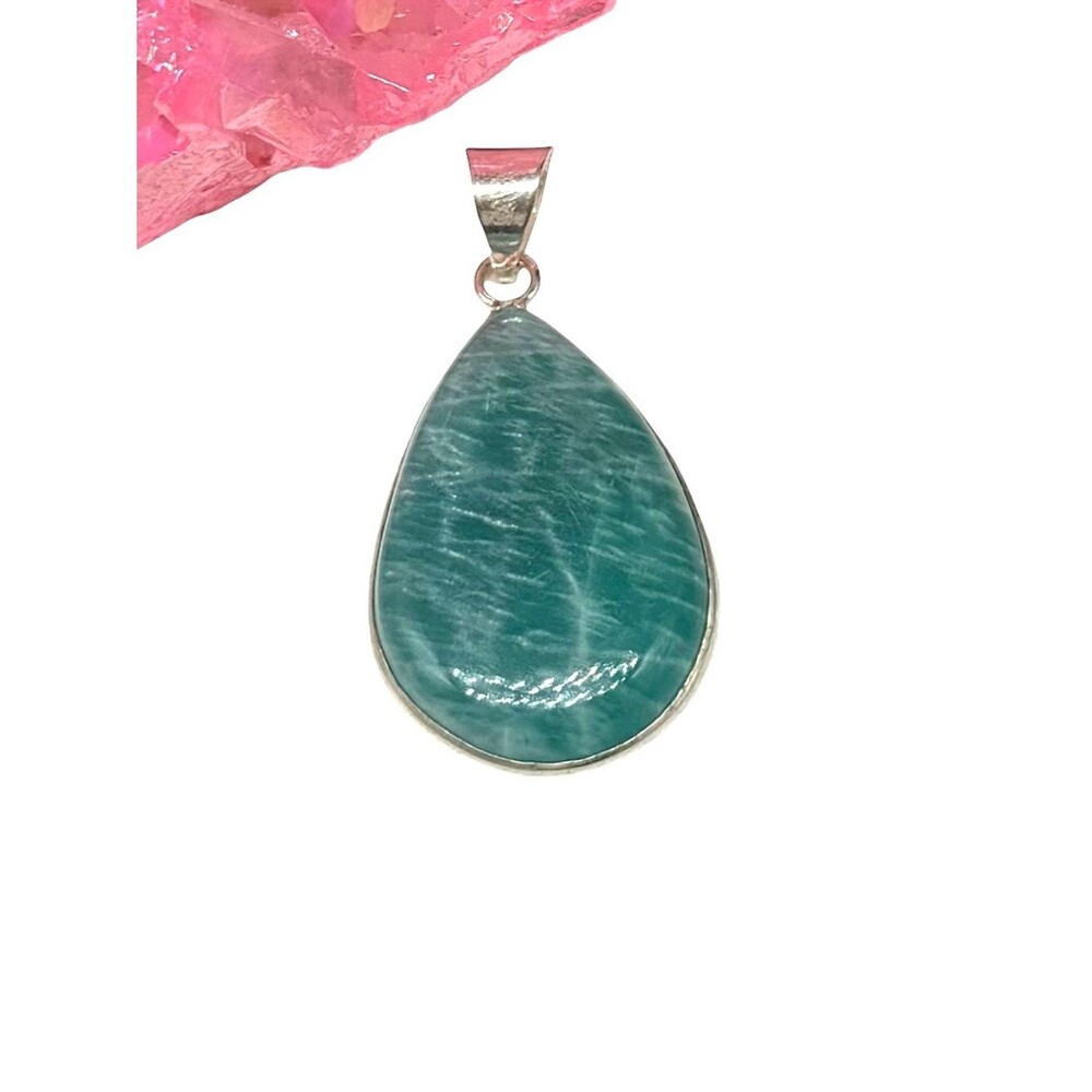Amazonite Necklace Pendant 925 Sterling Silver Overlay